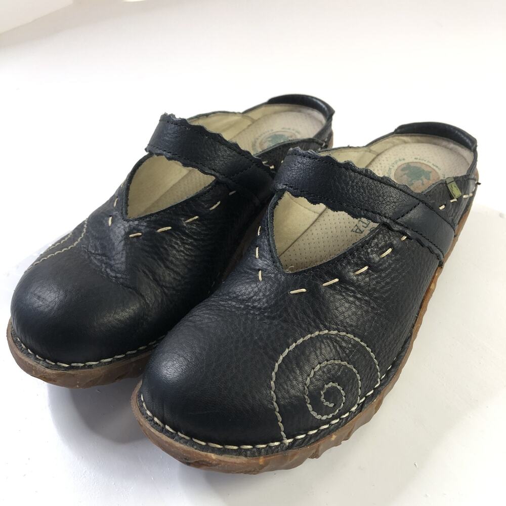 El Naturalista Yggdrasil Leather Mules Womens Mary Jane Clogs Black Shoe 39 US 8